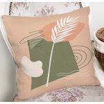 - 7333 - Realhomes  Renkli Zemin Üzerinde Yaprak Motifli Dijital Baskılı Modern Yastık Kırlent Kılıfı Realhomes