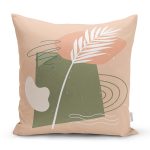 - 7333 - Realhomes  Renkli Zemin Üzerinde Yaprak Motifli Dijital Baskılı Modern Yastık Kırlent Kılıfı Realhomes