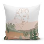 Soft Zeminde Onedraw Çizimli Bayan Silüeti Dijital Baskılı Modern Kırlent Kılıfı Realhomes