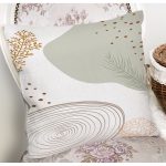 Beyaz Zeminde Onedraw Çizimli Yaprak Desenli Dijital Baskılı Modern Yastık Kılıfı Realhomes