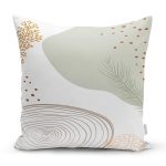 Beyaz Zeminde Onedraw Çizimli Yaprak Desenli Dijital Baskılı Modern Yastık Kılıfı Realhomes