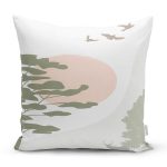 - 7339 - Realhomes Beyaz Zeminde Orman Desenli Dijital Baskılı Modern Yastık Kırlent Kılıfı Realhomes