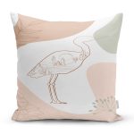 Beyaz Zeminde Soft Renkli Leylek Motifli Dijital Baskılı Modern Kırlent Kılıfı Realhomes