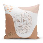 Beyaz Zeminde Onedraw Çizimli Bayan Silüeti Dijital Baskılı Modern Yastık Kılıfı Realhomes