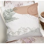 Beyaz Zeminde Onedraw Çizimli Yaprak Desenli Dijital Baskılı Modern Yastık Kılıfı Realhomes