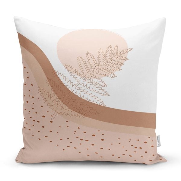 Renkli Zemin Üzerinde Onedraw Çizimli Yaprak Motifli Yastık Kırlent Kılıfı Realhomes