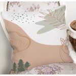 Pastel Renkli Onedraw Yaprak Resimli Dijital Baskılı Modern Yastık Kırlent Kılıfı Realhomes