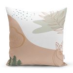 Pastel Renkli Onedraw Yaprak Resimli Dijital Baskılı Modern Yastık Kırlent Kılıfı Realhomes
