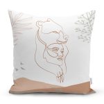 Beyaz Zemin Üzerinde Bayan Silüeti Dijital Baskılı Modern Yastık Kırlent Kılıfı Realhomes