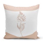 - 7350 - Realhomes Beyaz Zemin Üzerinde Onedraw Çizimli Gül Desenli Modern Yastık Kırlent Kılıfı Realhomes