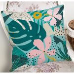 Renkli Zemin Üzerinde Yaprak Motifli Dijital Baskılı Modern Yastık Kırlent Kılıfı Realhomes
