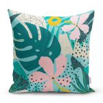 Renkli Zemin Üzerinde Yaprak Motifli Dijital Baskılı Modern Yastık Kırlent Kılıfı Realhomes