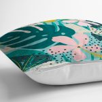 Renkli Zemin Üzerinde Yaprak Motifli Dijital Baskılı Modern Yastık Kırlent Kılıfı Realhomes