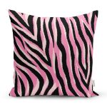 Siyah Zeminli Pembe Renkli Çizim Dijital Baskılı Modern Yastık Kırlent Kılıfı Realhomes