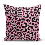 Siyah Zeminli Pembe Renkli Çizim Dijital Baskılı Modern Yastık Kırlent Kılıfı Realhomes