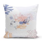 Beyaz Zemin Üzerinde Onedraw Çizimli Bayan Silüeti Modern Yastık Kırlent Kılıfı Realhomes