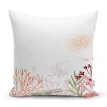 - 7374 - Realhomes Beyaz Zemin Üzerinde Onedraw Çizimli Yaprak Motifli Yastık Kırlent Kılıfı Realhomes