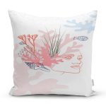 Beyaz Zemin Üzerinde Botanical Face Dijital Baskılı Modern Yastık Kırlent Kılıfı Realhomes