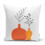 Beyaz Zeminli Pastel Renkli Vazolar Dijital Baskılı Modern Yastık Kırlent Kılıfı Realhomes