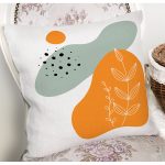 Beyaz Zemin Üzerinde Onedraw Çizimli Yaprak Motifli Yastık Kırlent Kılıfı Realhomes
