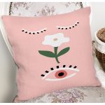 - 7384 - Realhomes  Pudra Zemin Üzerinde Onedraw Çizimli Çiçek Desenli Modern Yastık Kırlent Kılıfı Realhomes