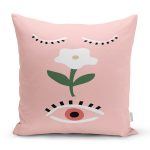 - 7384 - Realhomes  Pudra Zemin Üzerinde Onedraw Çizimli Çiçek Desenli Modern Yastık Kırlent Kılıfı Realhomes