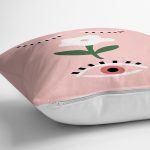 - 7384 - Realhomes  Pudra Zemin Üzerinde Onedraw Çizimli Çiçek Desenli Modern Yastık Kırlent Kılıfı Realhomes