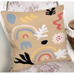 Hardal Zeminli Rengarenk Çiçek Desenli Dijital Baskılı Modern Yastık Kırlent Kılıfı Realhomes