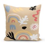 Hardal Zeminli Rengarenk Çiçek Desenli Dijital Baskılı Modern Yastık Kırlent Kılıfı Realhomes