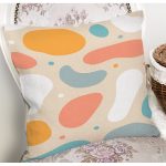 - 7386 - Realhomes Hardal Zemin Üzerinde Onedraw Çizimli Oval Desenler Yastık Kırlent Kılıfı Realhomes