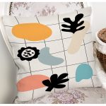 Renkli Zemin Üzerinde Onedraw Çizimli Yaprak Motifli Yastık Kırlent Kılıfı Realhomes