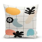 Renkli Zemin Üzerinde Onedraw Çizimli Yaprak Motifli Yastık Kırlent Kılıfı Realhomes