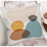 - 7389 - Realhomes Renkli Zemin Üzerinde Onedraw Çizimli Oval Desenli Modern Yastık Kırlent Kılıfı Realhomes