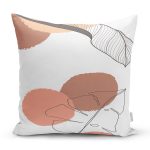 - 7392 - Realhomes Beyaz Zemin Üzerinde Onedraw Çizimli Yaprak Motifli Yastık Kırlent Kılıfı Realhomes