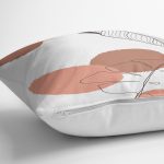 - 7392 - Realhomes Beyaz Zemin Üzerinde Onedraw Çizimli Yaprak Motifli Yastık Kırlent Kılıfı Realhomes