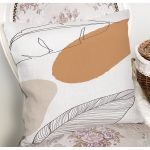 - 7393 - Realhomes Beyaz Zemin Üzerinde Onedraw Çizimli Yaprak Motifli Yastık Kırlent Kılıfı Realhomes