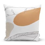 - 7393 - Realhomes Beyaz Zemin Üzerinde Onedraw Çizimli Yaprak Motifli Yastık Kırlent Kılıfı Realhomes