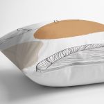 - 7393 - Realhomes Beyaz Zemin Üzerinde Onedraw Çizimli Yaprak Motifli Yastık Kırlent Kılıfı Realhomes