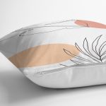 - 7394 - Realhomes Beyaz Zemin Üzerinde Onedraw Çizimli Yaprak Motifli Yastık Kırlent Kılıfı Realhomes