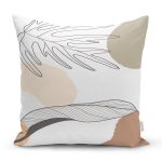 - 7395 - Realhomes Beyaz Zemin Üzerinde Onedraw Çizimli Yaprak Motifli Yastık Kırlent Kılıfı Realhomes