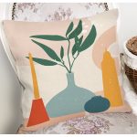 - 7397 - Realhomes  Renkli Zeminde Onedraw Çizimli Vazo Temalı Dijital Baskılı Modern Kırlent Kılıfı Realhomes