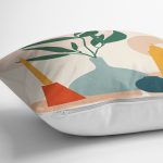 - 7397 - Realhomes  Renkli Zeminde Onedraw Çizimli Vazo Temalı Dijital Baskılı Modern Kırlent Kılıfı Realhomes