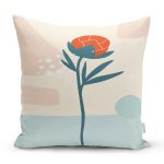 Rengarenk Zeminde Onedraw Çizimli Çiçek Desenli Dijital Baskılı Modern Yastık Kılıfı Realhomes