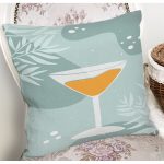 Renkli Zeminde Bardak Desenli Dijital Baskılı Modern Yastık Kırlent Kılıfı Realhomes