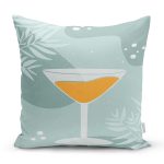 Renkli Zeminde Bardak Desenli Dijital Baskılı Modern Yastık Kırlent Kılıfı Realhomes