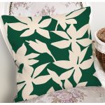 Yeşil Zeminde Yaprak Desenli Dijital Baskılı Modern Yastık Kırlent Kılıfı Realhomes