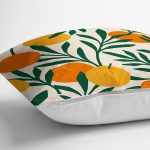 - 7401 - Realhomes Renkli Zeminde Onedraw Çizimli Limon Desenli Dijital Baskılı Modern Yastık Kılıfı Realhomes