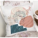 - 7404 - Realhomes  Beyaz Zeminde Onedraw Çizimli Erkek Silüeti Dijital Baskılı Modern Yastık Kılıfı Realhomes