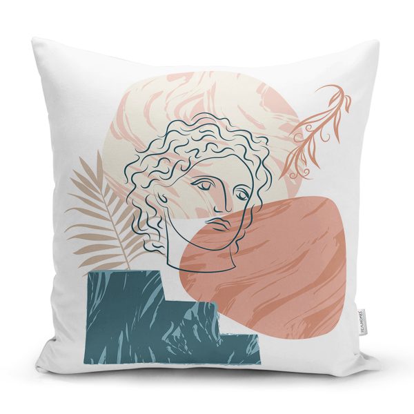 - 7404 - Realhomes  Renkli Zeminde Onedraw Çizimli Dijital Baskılı Modern Yastık Kırlent Kılıfı Realhomes