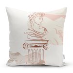 Beyaz Zeminde Onedraw Çizimli Antik Desenli Dijital Baskılı Modern Yastık Kılıfı Realhomes